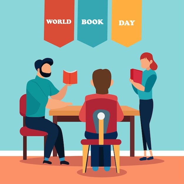 World book day concept flat design