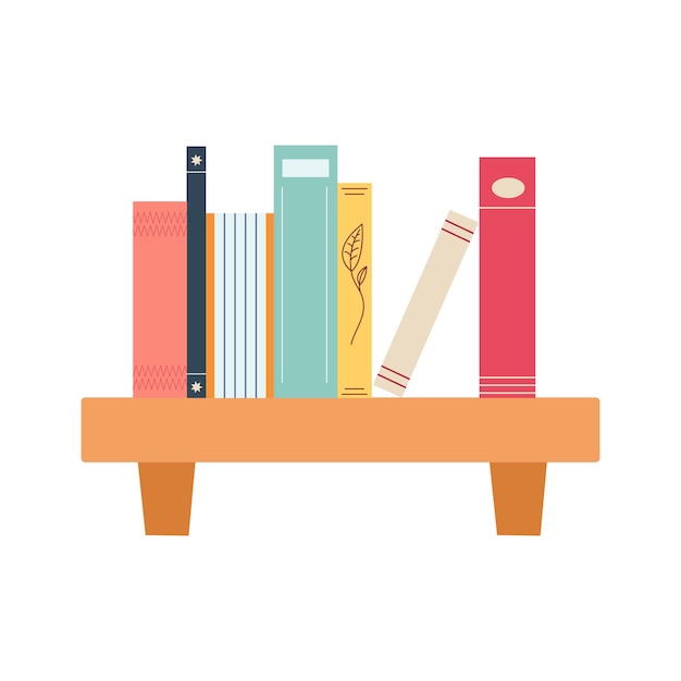 Vector world book day concept studying stack of books on shelf in cartoon flat style vector illustration