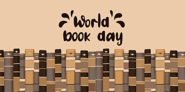 World Book Day Different color books with ornament on shelf Vector illustration