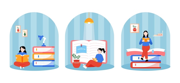 World book day flat bundle design illustration