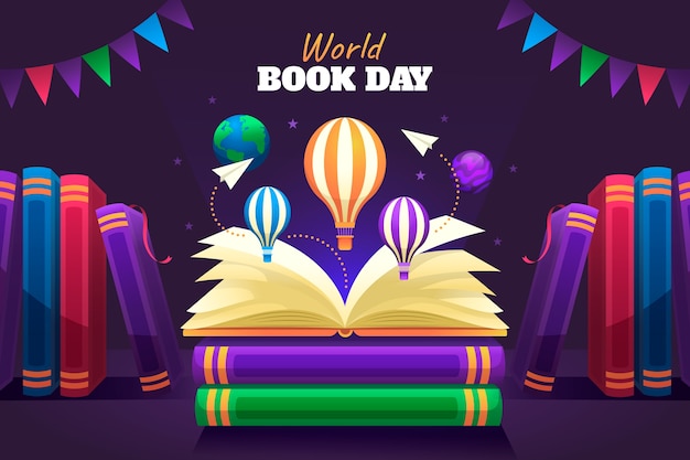 World book day flat cartoon composition