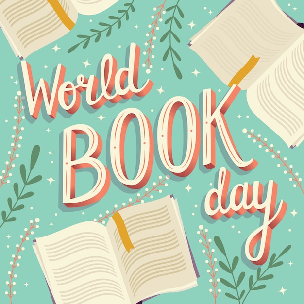 Vector world book day, hand lettering