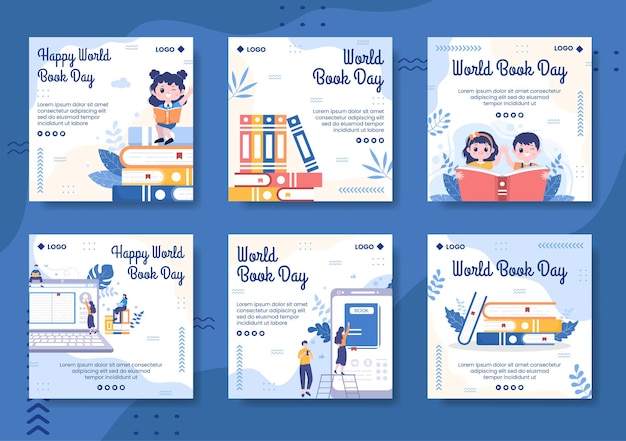 World Book Day Ig Post sjabloon plat ontwerp onderwijs illustratie bewerkbaar van vierkante achtergrond