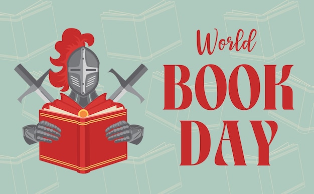 world book day knight saint george with book with swords on the front banner
