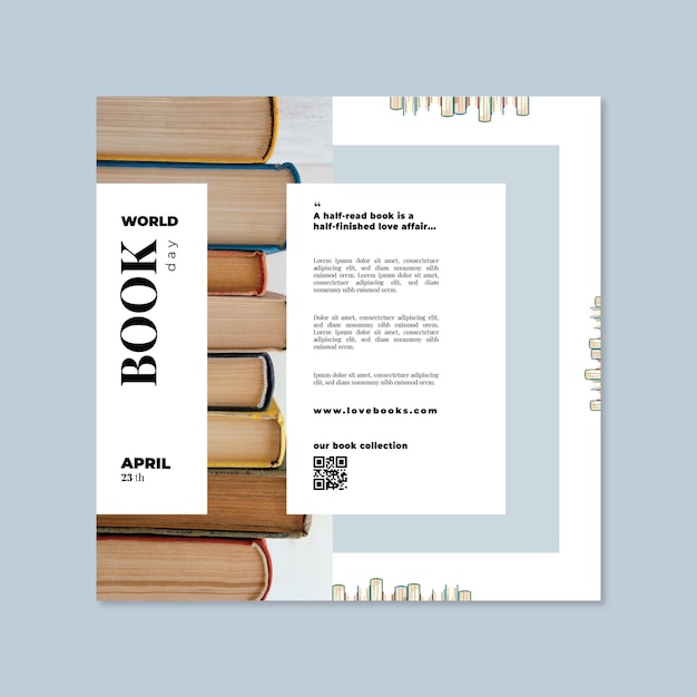 Vector world book day square flyer template