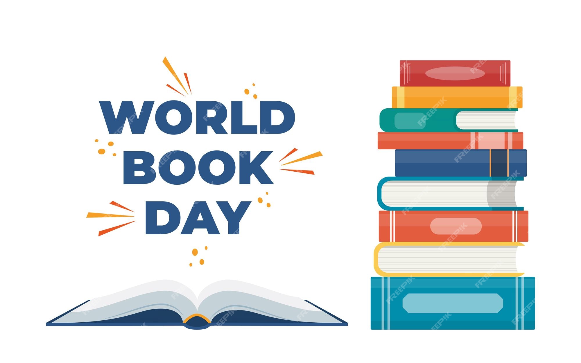 Premium Vector | World book day stack of books and open book with ...