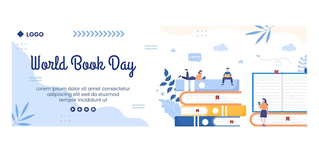 Vector world book day twitter cover template flat education illustration editable of square background