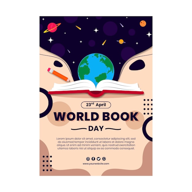 Vector world book day vertical flyer template