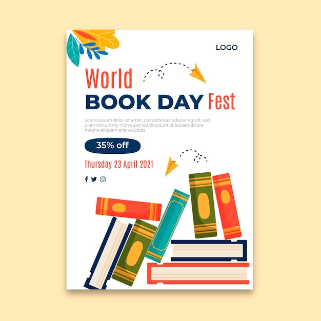 Vector world book day vertical flyer template