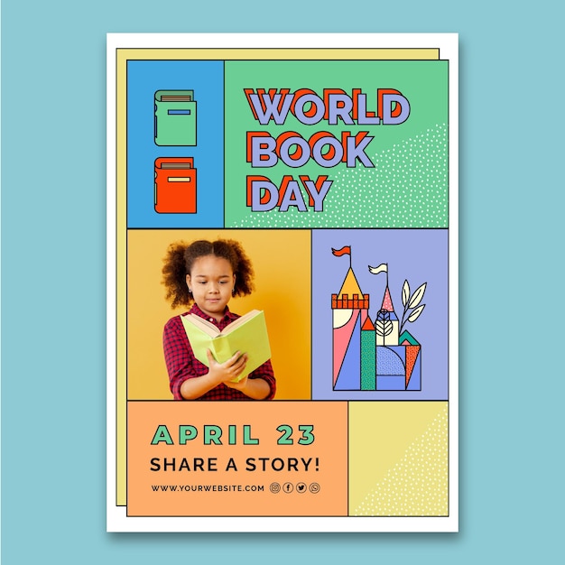 Vector world book day vertical flyer template