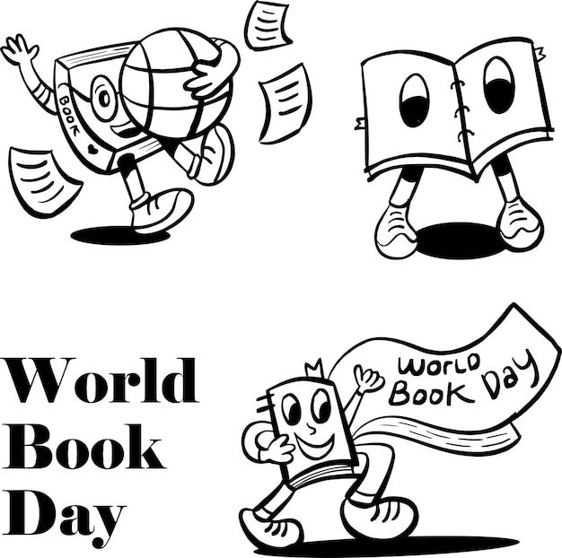 World Book Days Character Illustration Outline