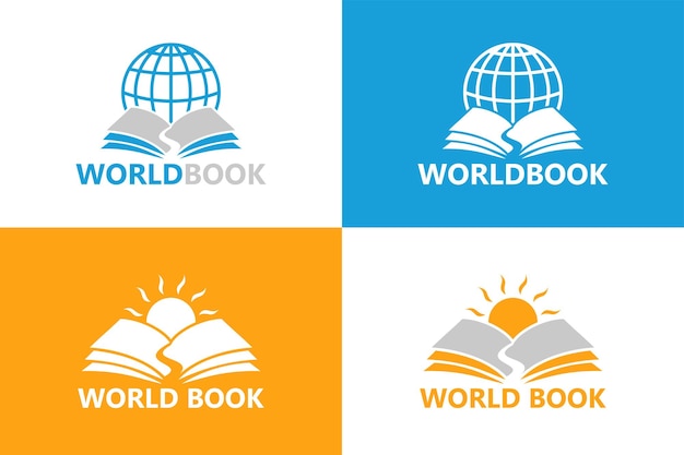 Vettore premium del modello di logo del libro del mondo