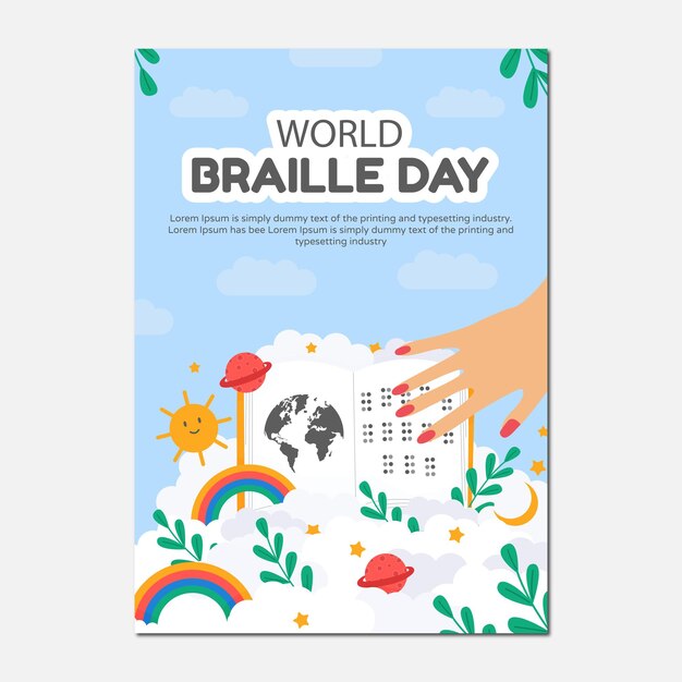 World braille day vector template and brochure design