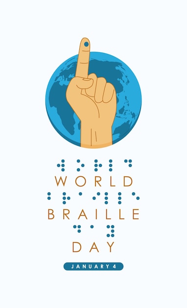 Шаблон векторного шаблона вертикального плаката Всемирного дня Брайля