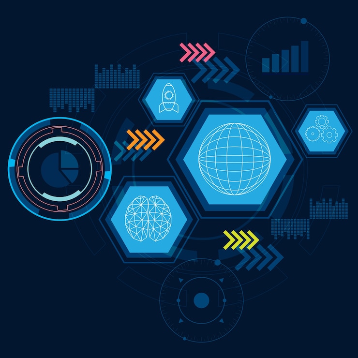 Vector world brain gear rocket digital concept background vector 