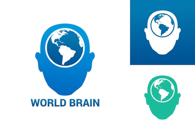 Vettore di progettazione del modello di logo del cervello del mondo, emblema, concetto di design, simbolo creativo, icona