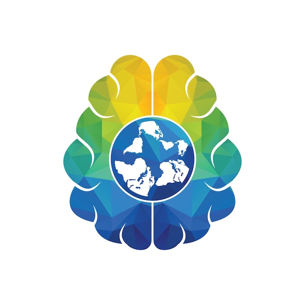Modello di logo del vettore del cervello mondiale disegno vettoriale del logo del cervello globale