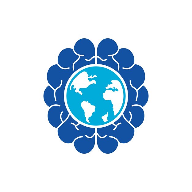Шаблон логотипа вектора мозга мира Умный дизайн логотипа мира
