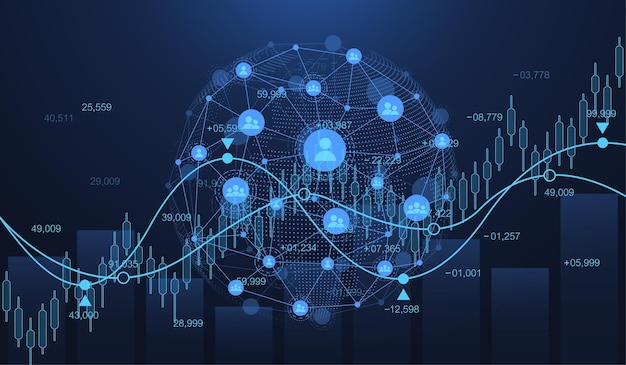 World business graph or stock market chart or forex trading graph in graphic concept Financial investment or business economic trend candlestick graph Business idea and technology innovation design