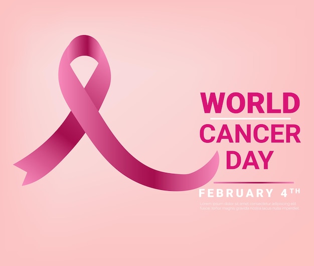 세계 암의 날은 유방암 인식 달 템플릿과 현실적인 분홍색 리본입니다.