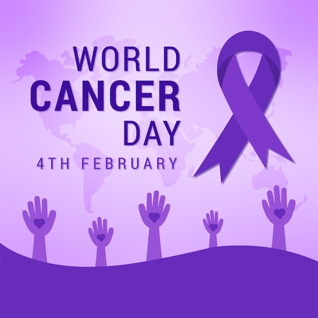 world cancer day awareness background with raising hand vector