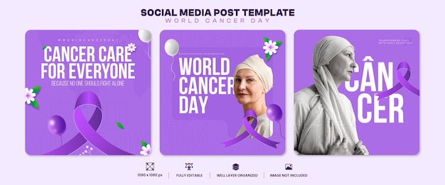 world cancer day awareness social post template set