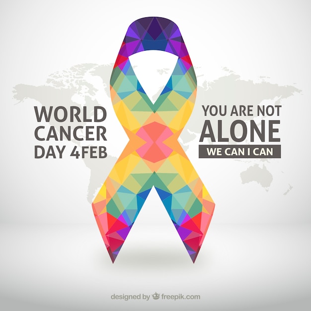 Vector world cancer day background with colorful ribbon