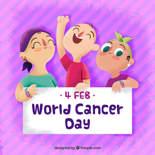 Vector world cancer day background with kids