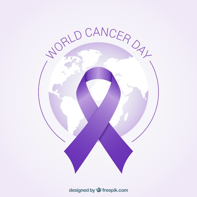 World cancer day background with purple ribbon