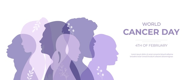 Striscione della giornata mondiale del cancro illustrazione vettoriale con silhouette di persone