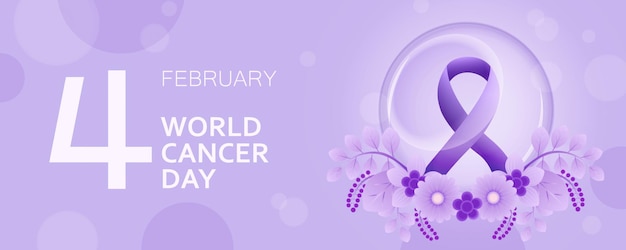 Вектор Логотип кампании всемирного дня борьбы с раком кристаллический шар и фиолетовая лента всемирного дня защиты от рака