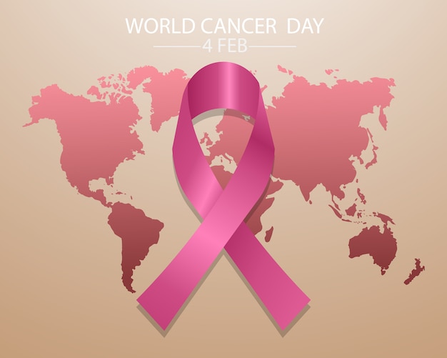 Vettore concetto di world cancer day con nastro rosa