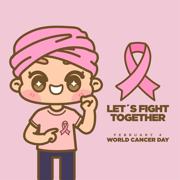 Vector world cancer day cute kawaii