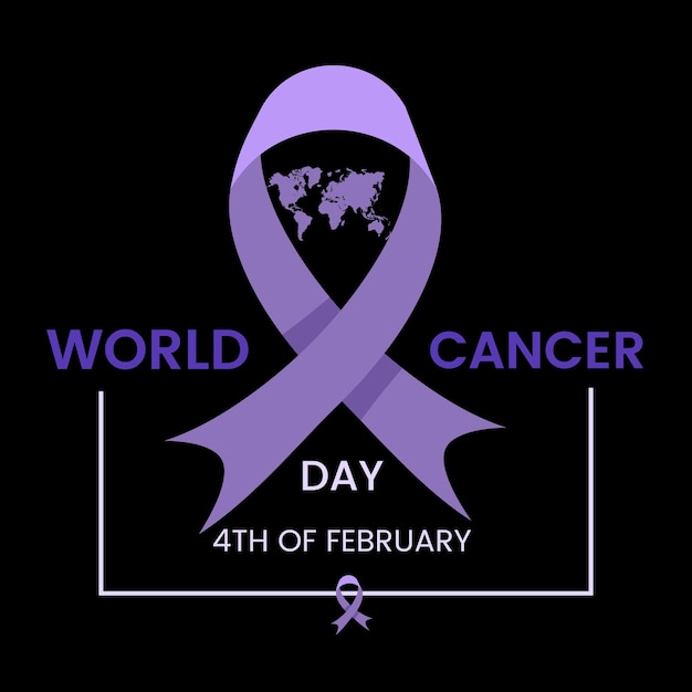 Vector world cancer day design concept purple ribbon with world map