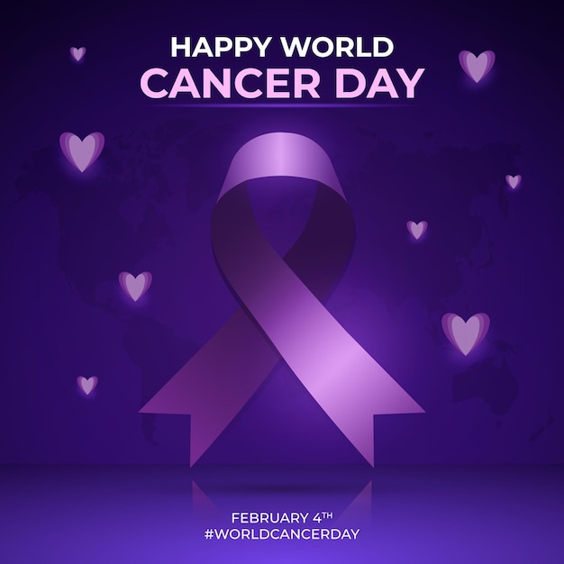 Giornata mondiale del cancro 4 febbraio illustrazione con sfondo di colore sfumato viola