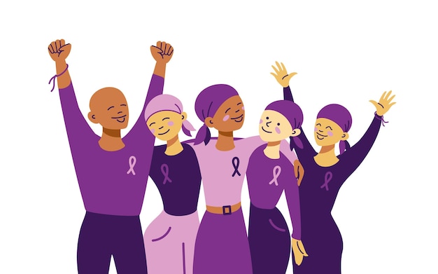 Vector world cancer day group of people supporting each other in the fight against with cancer banner