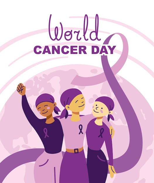 Vector world cancer day group of people supporting each other in the fight against with cancer banner