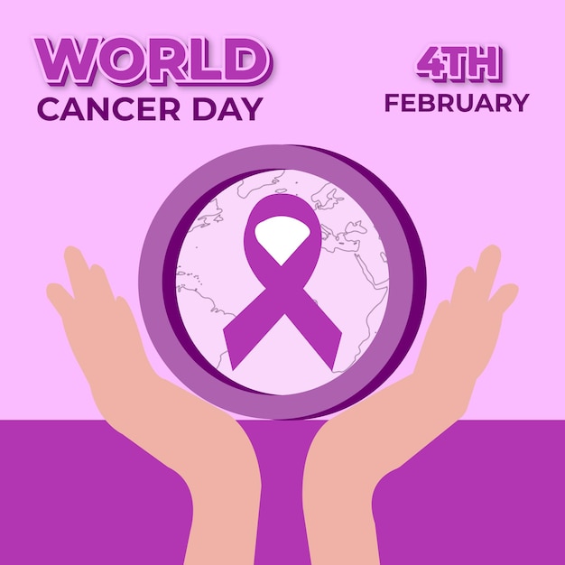 World cancer day hand hold round and ribbon design