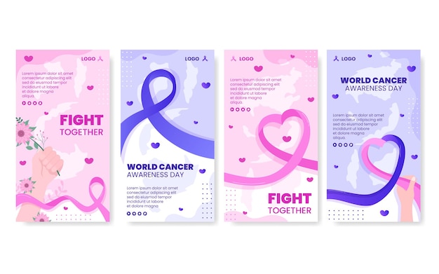 Modello di storie ig giornata mondiale contro il cancro design piatto illustrazione di assistenza sanitaria modificabile di sfondo quadrato per social media, biglietto di auguri o annunci web