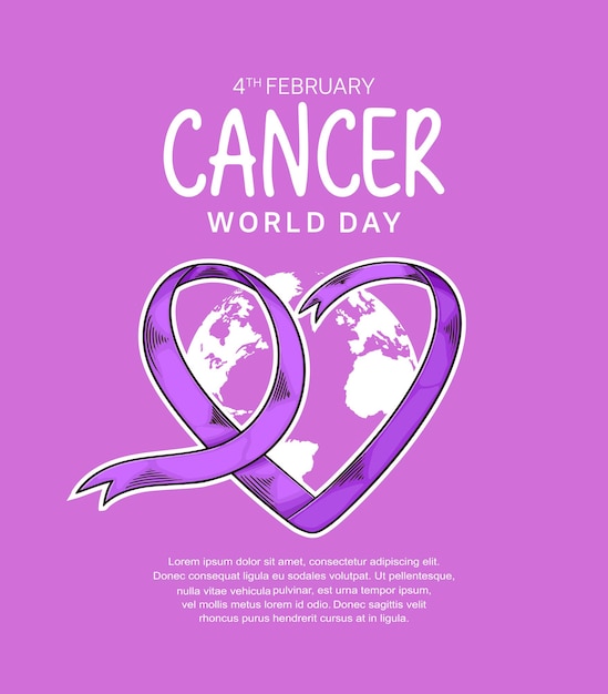 World Cancer Day Illustration Vector Design with purple ribbon and world map for Campaign