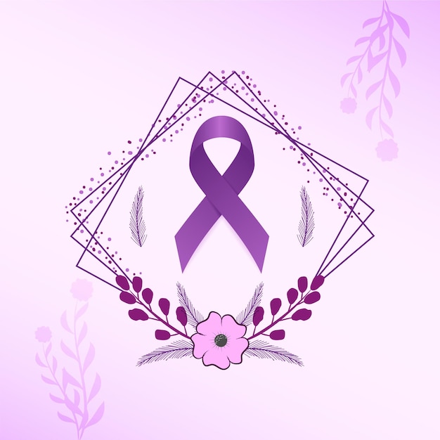 World cancer day illustration with cancer day ribbon and floral for labels