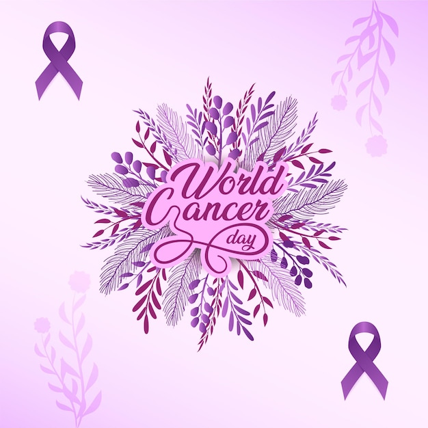Vector world cancer day illustration with cancer day ribbon and floral for labels