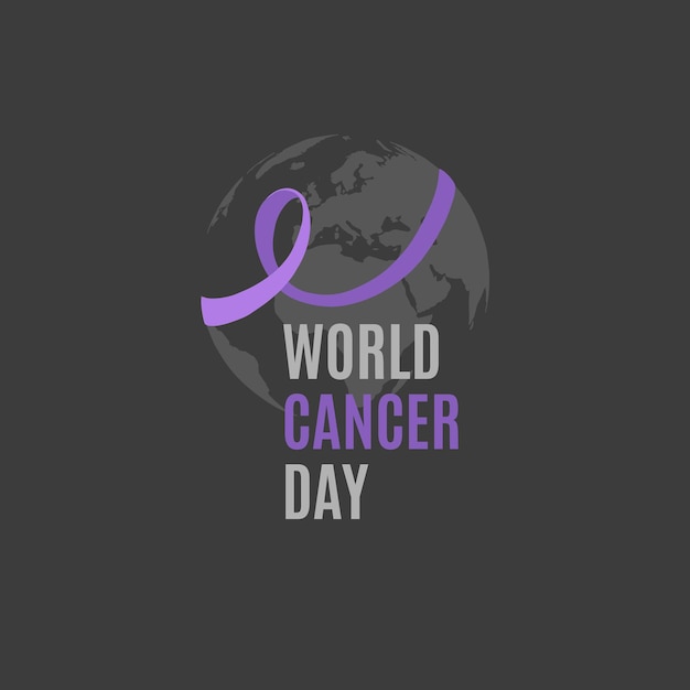 World cancer day. a lavender ribbon encircles the earth.