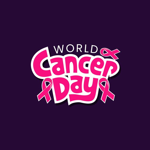 World cancer day lettering and typography vector illustration with pink color ribbon background