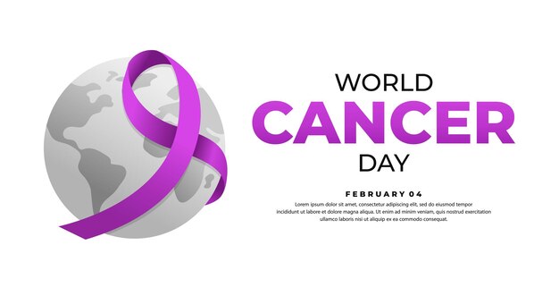 Giornata mondiale del cancro nastro gradiente viola con illustrazione del globo terrestre illustrazione vettoriale