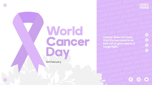 World cancer day purple poster with ribbon illustration