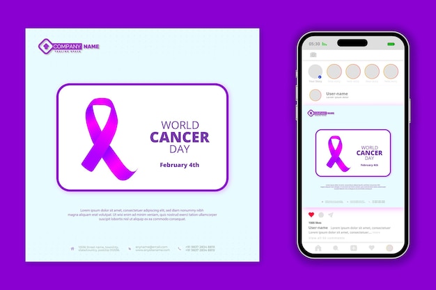 World cancer day purple ribbon background new design