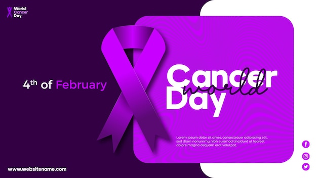 World cancer day purple ribbon banner