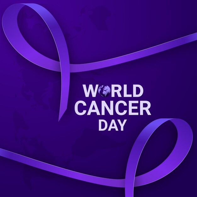 World cancer day purple ribbon concept poster design