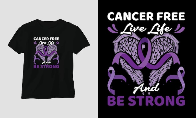 Vector world cancer day t-shirt design met lint, vuist, liefde, vlinder en motiverende citaten